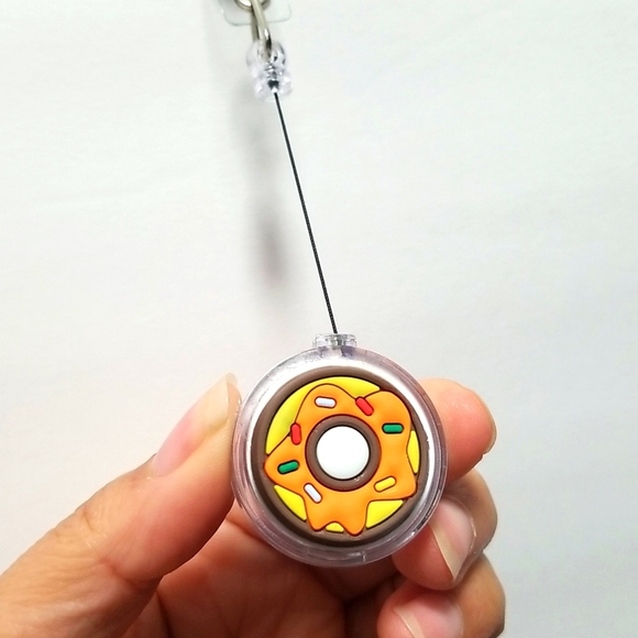 Retractable Badge Holder Frosted Donut Design Clip on Back Snap Closure - Picture 4 of 6